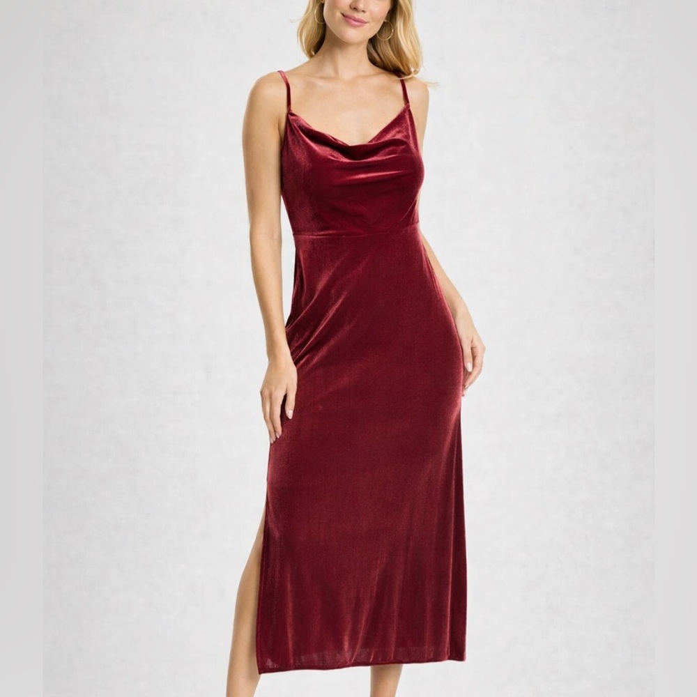 🆕Taylor Petite Velvet Midi Dress Burgundy Wine Slip Size4P Elegant Evening Party